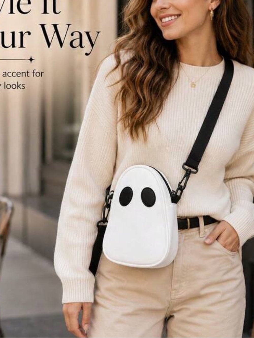 Luxury Design Cute Ghost Crossbody Bag - White